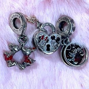 3 S925 ALE Sterling Silver Mickey Mouse & Minnie Padlock Charm Bracelet Pandora
